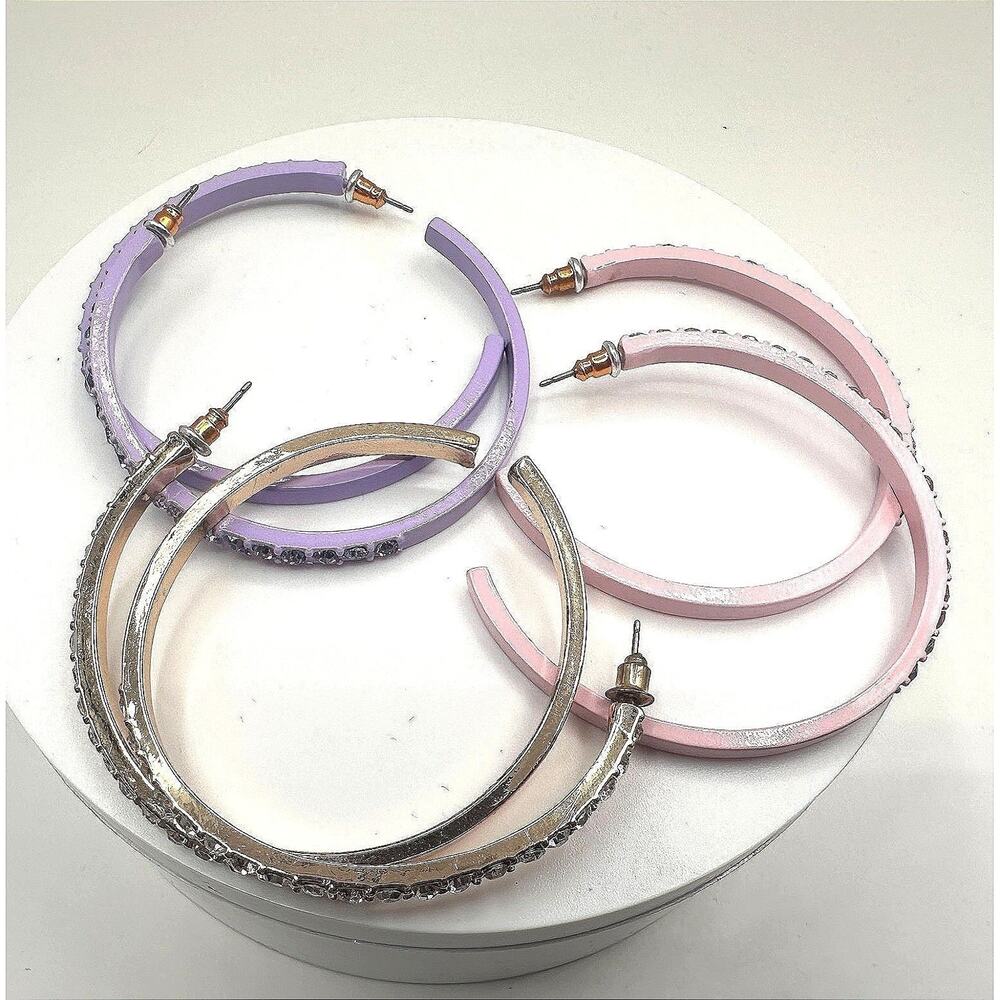 Vintage 90s Glass Multi-Color Hoop Earrings Set Women's Classic Fashion Jewelry